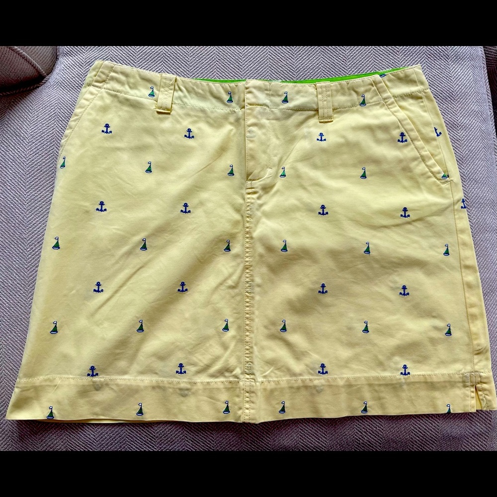 Lilly Pulitzer Yellow With Blue Anchor & Sailboat Embroidered Skirt Womens Sz 14